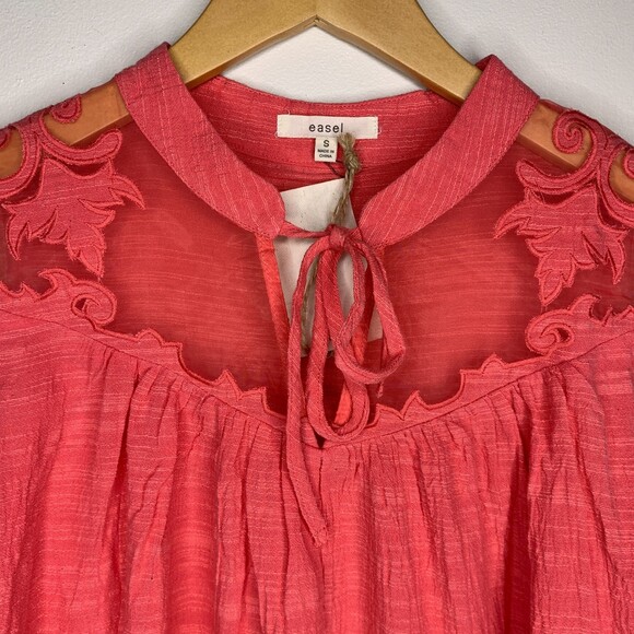 Easel swing tank top with sheer detail coral size small - Picture 6 of 12